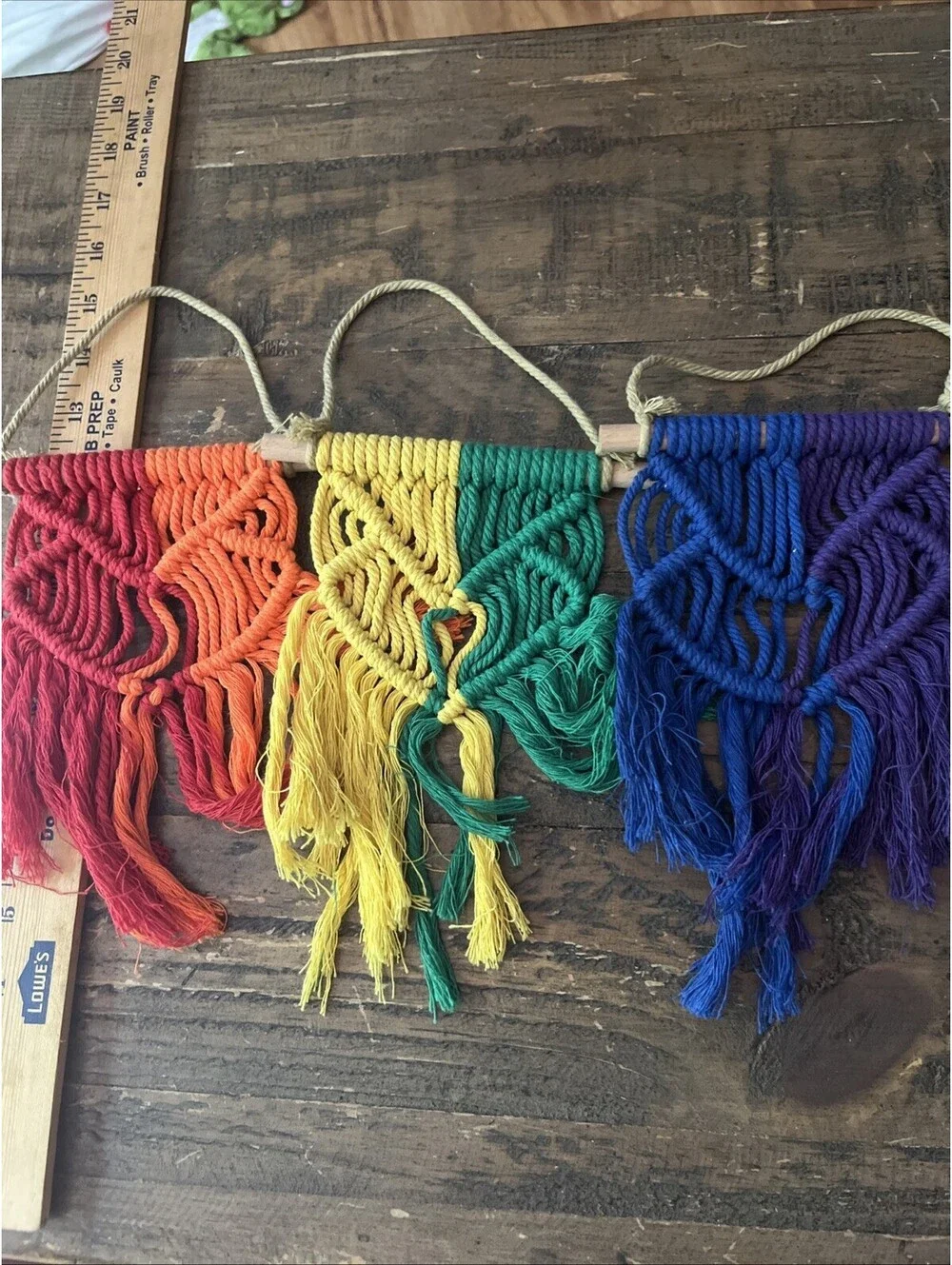 Handmade Macrame Rainbow Hanging 3 Piece Heart Boho Home Nursery Decor Pride